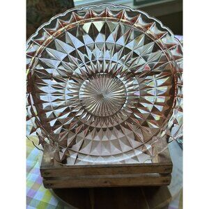 Jeanette Windsor Pink Depression Glass Diamond Pattern Handled Tray Cake Plate